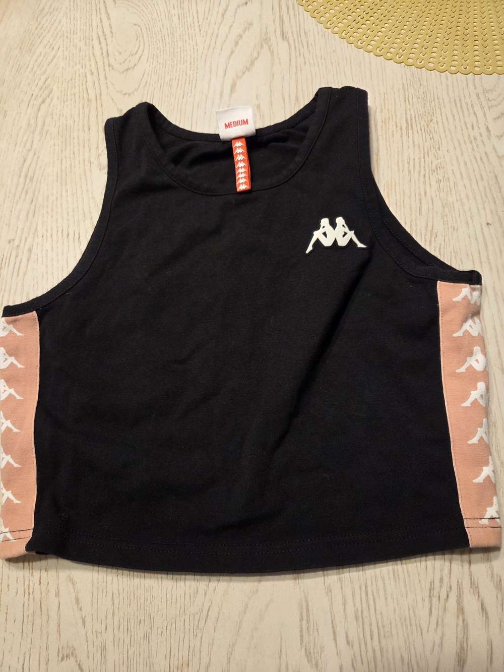 Kappa Black Crop Tank Top with Pink Side Panels Medium Excellent